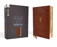 KNYGA A Zondervan NASB, Thinline Bible, Large Print, Leathersoft, Brown, Raudona Letter, 1995 Text, Comfort Print