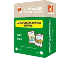 KNYGA Bookshop Common Exception Words Flash Cards: Year 3 and Year 4 Words - Perfect for Home Learning - with 106 Colourful Illustrations