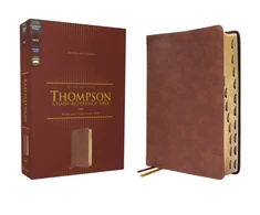 KNYGA Frank Charles Thompson NKJV, Thompson Chain-Reference Bible, Leathersoft, Brown, Raudona Letter, Thumb Indexed, Comfort Print