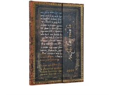 KNYGA paperblanks 2026 Michelangelo, Handwriting (Embellished Manuscripts Collection) Midi 12-month Vertical Hardcover Flexi Dayplanner 2026 (Wrap Closure)