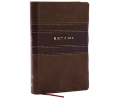 KNYGA Zondervan NKJV Personal Size Large Print Bible with 43,000 Cross References, Brown Leathersoft, Raudona Letter, Comfort Print