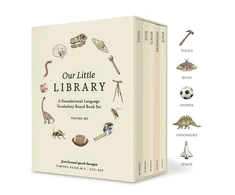 KNYGA Tabitha Paige Our Little Library Vol. 3, A Foundational Language Vocabulary Board Book Set for Babies, Including Bugs, Dinosaurs, Sports, Space, and Tools