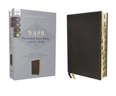 KNYGA Bookshop NASB, Personal Size Bible, Large Print, Genuine Leather, Calfskin, Juodas, Raudona Letter, 1995 Text, Thumb Indexed, Comfort Print