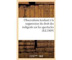 KNYGA Bookshop Observations Tendant A La Suppression Du Droit Des Indigents Sur Les Spectacles (1867)