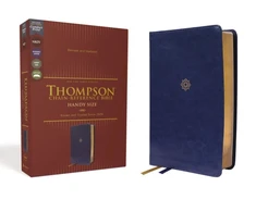 KNYGA Frank Charles Thompson NKJV, Thompson Chain-Reference Bible, Handy Size, Leathersoft, Navy, Raudona Letter, Comfort Print