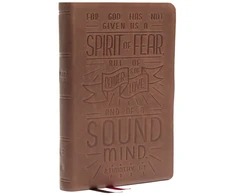 KNYGA Zondervan Publishing NKJV, Personal Size Reference Bible, Verse Art Cover Collection, Genuine Leather, Brown, Raudona Letter, Comfort Print