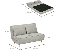 Sofa Homcom Sulankstoma dvivietė lova pilka