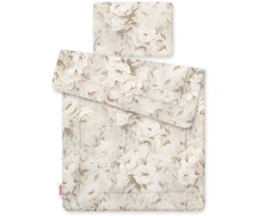 Bobono Kūdikio patalynės komplektas 75x100 cm smėlio spalvos su bijūnais NEWBORN