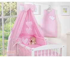 Patalynės komplektas su baldakimu Hanging Hearts rožinis