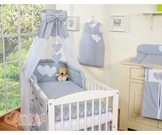 Bedding set 5-pcs with canopy- Hanging Hearts baltas polka dots one pilkas