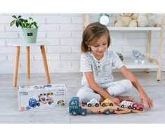 Adam Toys Medinė daugiafunkcė laweta su gelbėjimo automobiliais, vaikams nuo 18 mėn.