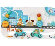 Adam Toys Medinė sensorinė veiklos lenta „Vaikų pasaulis“, skirta kūdikiams nuo 6 mėn., lavina smulkiąją motoriką, pastelė