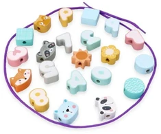 Adam Toys Pasteliniai karoliukai vėrimui su gyvūnų ir geometriniais motyvais, vaikams nuo 18 mėn., skatina kūrybiškumą, įvairiaspalviai