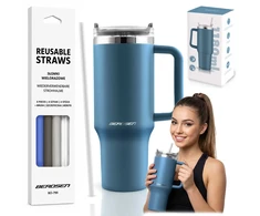 Berdsen mėlynas vakuuminis termosas-puodelis su šiaudelių rinkiniu 1180 ml