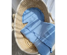 Kūdikių patalynės komplektas My Sweet Baby MUSLIN su raukiniais - mėlynas