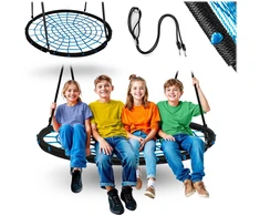 Neo-Sport Pintas lizdo formos sūpuoklės, 120 cm skersmens, tvirta PE virvė, plieno rėmas, lauko sūpuoklės vaikams ir suaugusiems, sodo sūpuoklės
