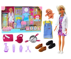 Lean Toys Lėlė Anlily su priedais: gydytoja, kirpykla, virėja
