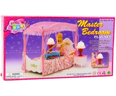 Lean Toys Lėlių miegamojo baldų komplektas su baldakimu