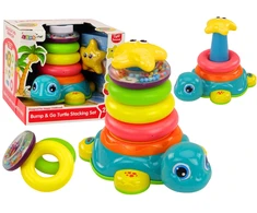 Lean Toys Vėžlių piramidė 2in1 su barškučiu