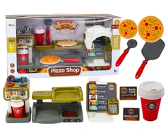 Lean Toys Vaikų žaidimų rinkinys „Picerija“ su kasa ir kavos aparatu