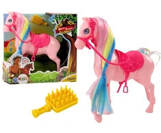 Lean Toys Spalvotas žirgas su rausvu balnu ir šepečiu