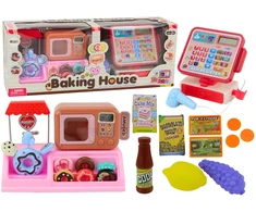 Lean Toys Žaidimų rinkinys su spurgų parduotuvės kasa ir mikrobangų krosnele