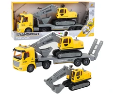 Lean Toys Žaislinis vilkikas su vikšriniu ekskavatoriumi, 42 x 20 x 10 cm