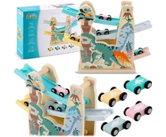 Ricokids Medinė žaislinė čiuožykla - trasa automobiliams su 4 automobiliais