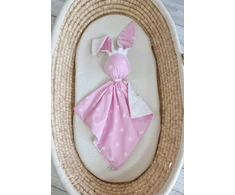 Minkštas dvipusis žaislas kūdikiui, medvilnė ir minky, rožinės žvaigždutės
