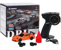 Nuotoliniu būdu valdomas 1:43 oranžinis drift automobilis su priedais