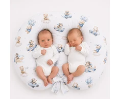 Pakaitinis užvalkalas Bobono Twin žindymo pagalvei – 100 % medvilnė – mėlynos dangaus meškos
