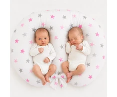 Pakaitinis užvalkalas Bobono Twin žindymo pagalvei – 100% medvilnė – pilkai rožinės žvaigždės