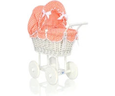 My Sweet Baby Lėlės pintas vežimėlis su persikine patalyne – baltas