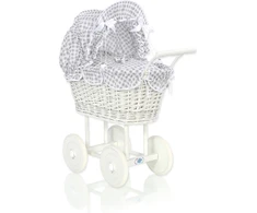 My Sweet Baby Lėlės pintas vežimėlis su pilka patalyne – baltas