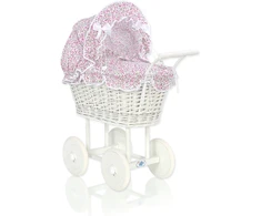My Sweet Baby Lėlės pintas vežimėlis su rožine patalyne – baltas