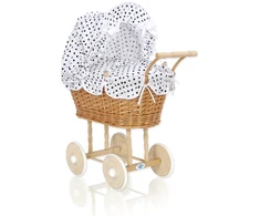 My Sweet Baby Lėlės pintas vežimėlis su juodai balta patalyne – natūralus