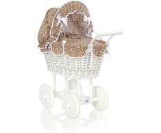 My Sweet Baby Lėlės pintas vežimėlis su rudu patalu – baltas