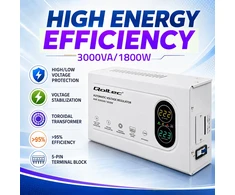 Qoltec automatinis įtampos stabilizatorius AVR 3000VA 1800W kompaktiškas toroidinis transformatorius