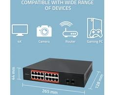 Šakotuvas „Qoltec“ tinklo komutatorius SWITCH gigabito eternetas | 16x RJ45 | 2x SFP | 1000 Mb/s