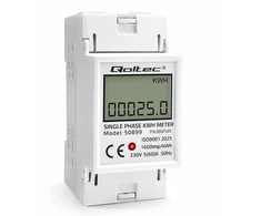 QOLTEC 50899 vienfazis elektroninis energijos suvartojimo matuoklis 230V LCD 2P DIN bėgis