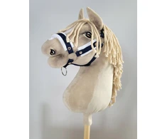 Super Hobby Horse Reguliuojamas kantaras hobi arkliukui – tamsiai mėlynas su balta pūkine apdaila