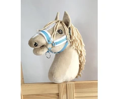 Super Hobby Horse Reguliuojamas kantaras hobi arkliukui šviesiai mėlynas su balta pūkine apdaila