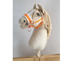 Super Hobby Horse Reguliuojamas kantaras hobi arkliukui – neoninės oranžinės spalvos su balta pūkuota apdaila