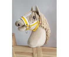 Super Hobby Horse Reguliuojamas kantaras hobi arkliukui – geltonas su balta pūkine apdaila