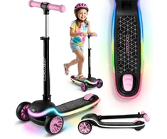 Ricokids Leddi vaikiškas triračio balansinis paspirtukas juodas-rožinis su LED apšvietimu