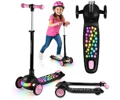Vaikiškas Ricokids Glowi triračio balansinis paspirtukas su LED, juodos ir rožinės spalvos