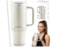 Vakuuminis termosas-puodelis su šiaudeliu 1180 ml Berdsen kremas
