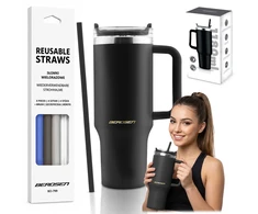 Vakuuminis termosas-puodelis su šiaudelių rinkiniu 1180 ml Berdsen juodas