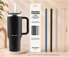 Vakuuminis termosas-puodelis su šiaudelių rinkiniu 1180 ml Berdsen juodas