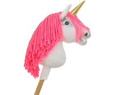 Super Hobby Horse Hobby Horse vienaragis ant lazdos su rožine karčiene ir auksiniu ragu